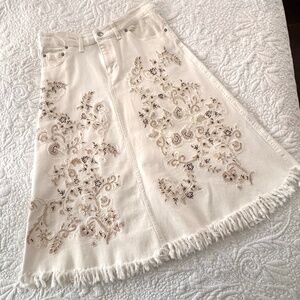 ZARA White Bead & Shell Embroidered Jeans Skirt